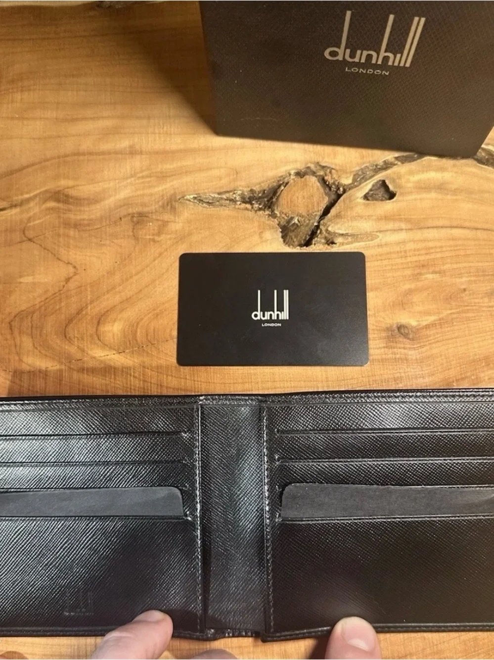 Dunhill London Black Saffiano Leather 8CC Bifold Wallet Logo Medallion w/ Box